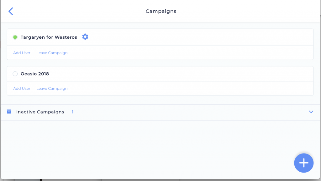Admin's view of the Campaign Manager screen on desktop.