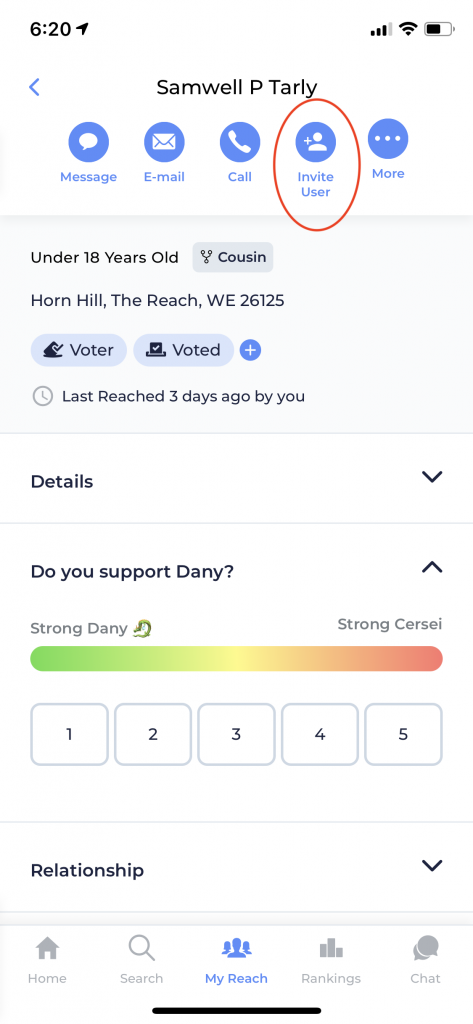 Invite User from Person Profile