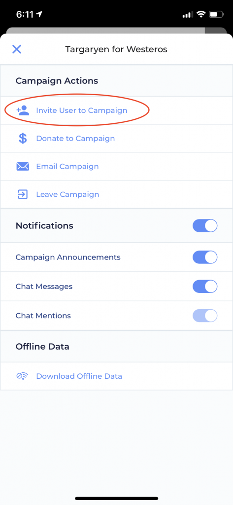 Invite User from Campaign Drawer