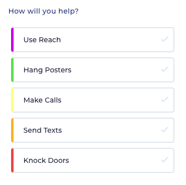 An image showing an example of a multiple choice question -- specifically, the many ways a volunteer can help. 