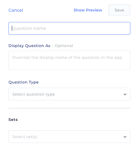 This image depicts the window that comes up when you decide to add a new question in Reach.