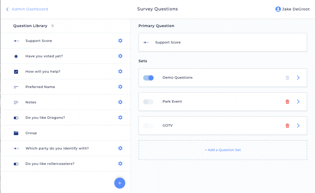 Survey Questions Admin Screen
